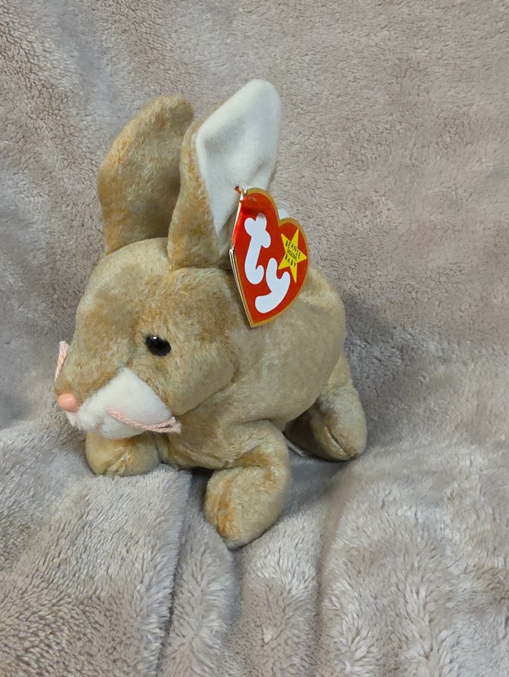 Ty Plush Bunny in Tan and White with Red Ty Tag